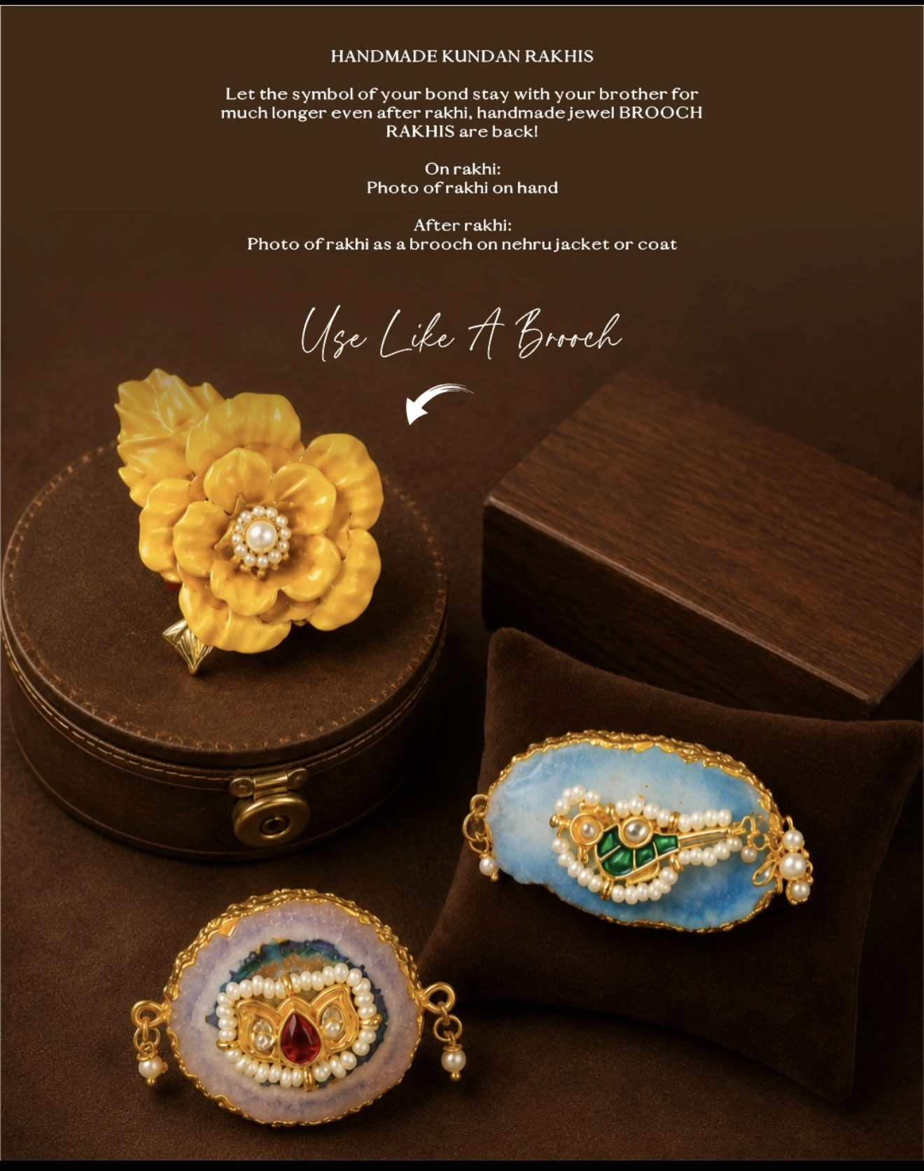 Puneet Gupta Crafted Fine Goods handmade jadau brooch rakhi jewelry